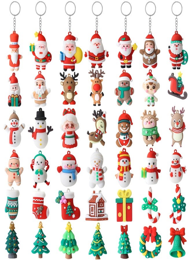 Becfupo 42 Pcs Christmas Keychains Bulk, 3D Santa Claus Snowman Xmas Tree Reindeer Hanging Ornaments with Key Rings for Christmas Party Favors, Adults Christmas Giveaways - Image 1